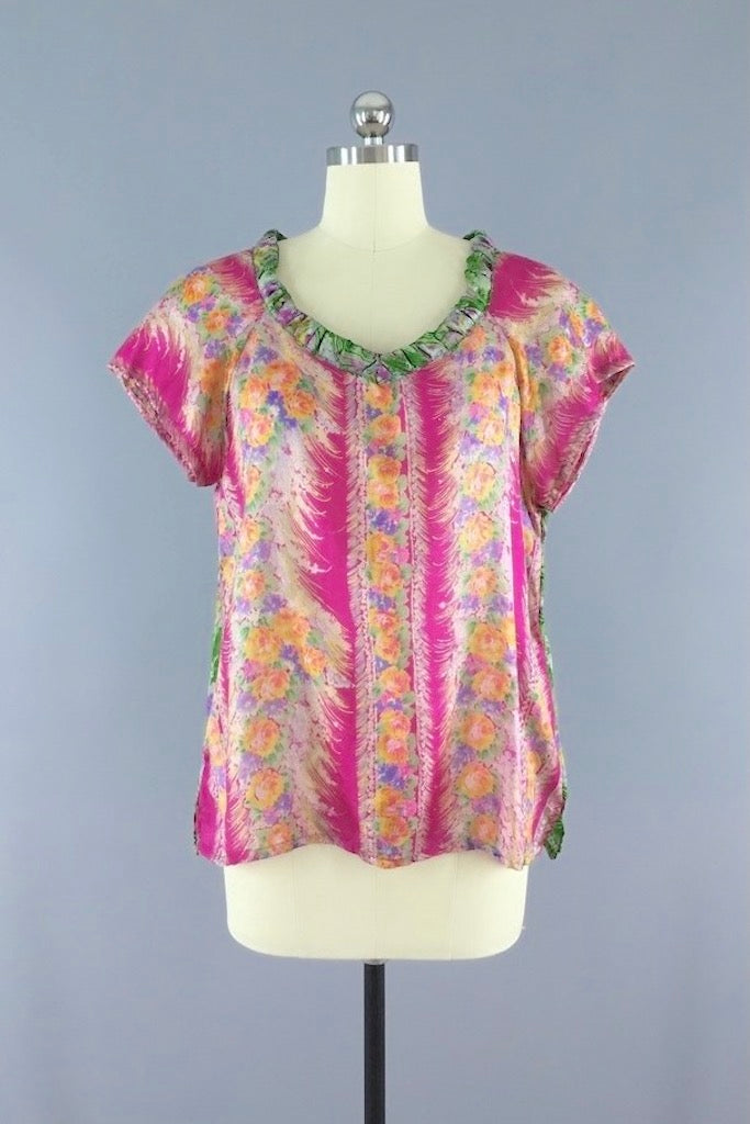 Silk T-Shirt Blouse / Vintage Indian Silk Sari-ThisBlueBird