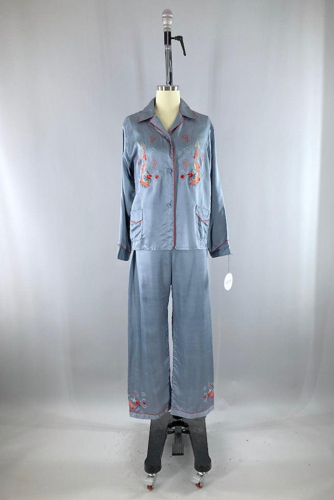 Vintage 1903s Embroidered Satin Pajamas-ThisBlueBird