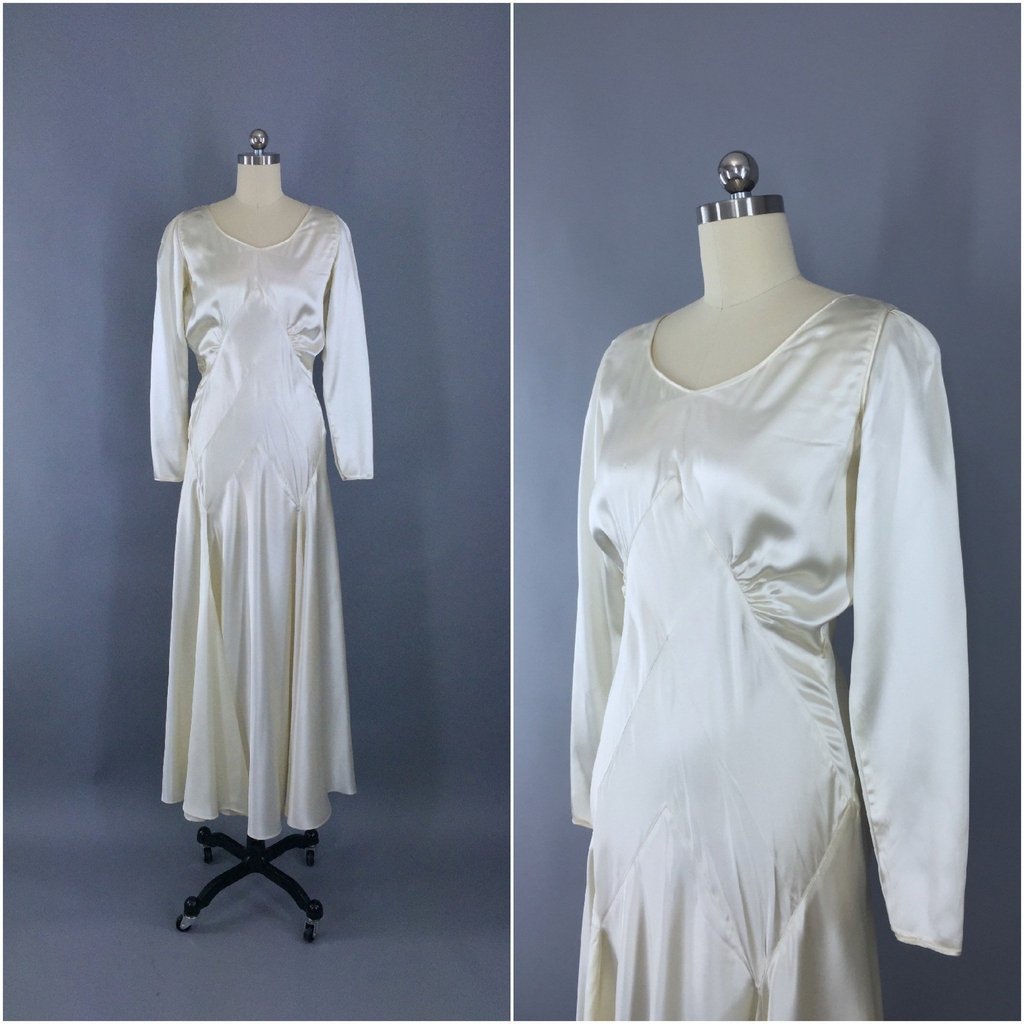 Vintage 1920s - 1930s Satin Wedding Dress - ThisBlueBird
