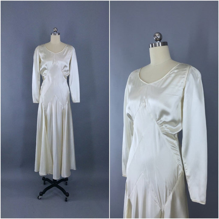 Vintage 1920s - 1930s Satin Wedding Dress - ThisBlueBird