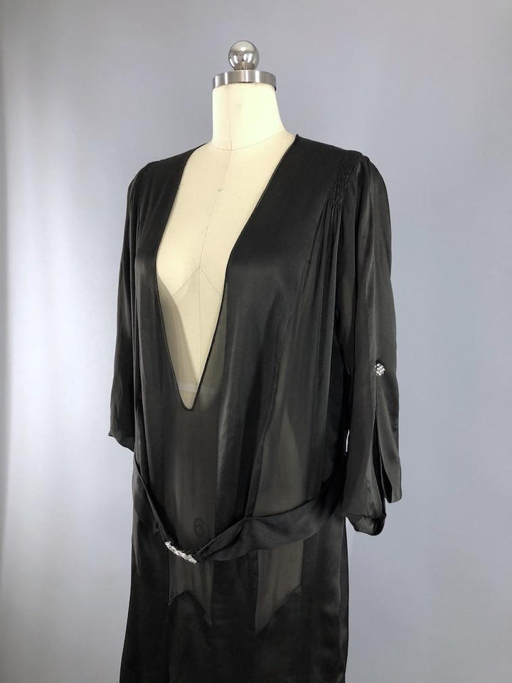 Vintage 1920s 1930s Silk Dress with Matching Vest - ThisBlueBird