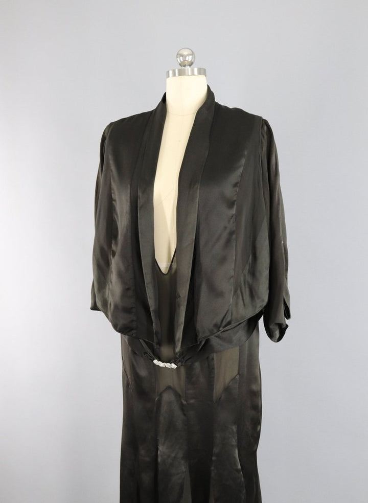 Vintage 1920s 1930s Silk Dress with Matching Vest - ThisBlueBird