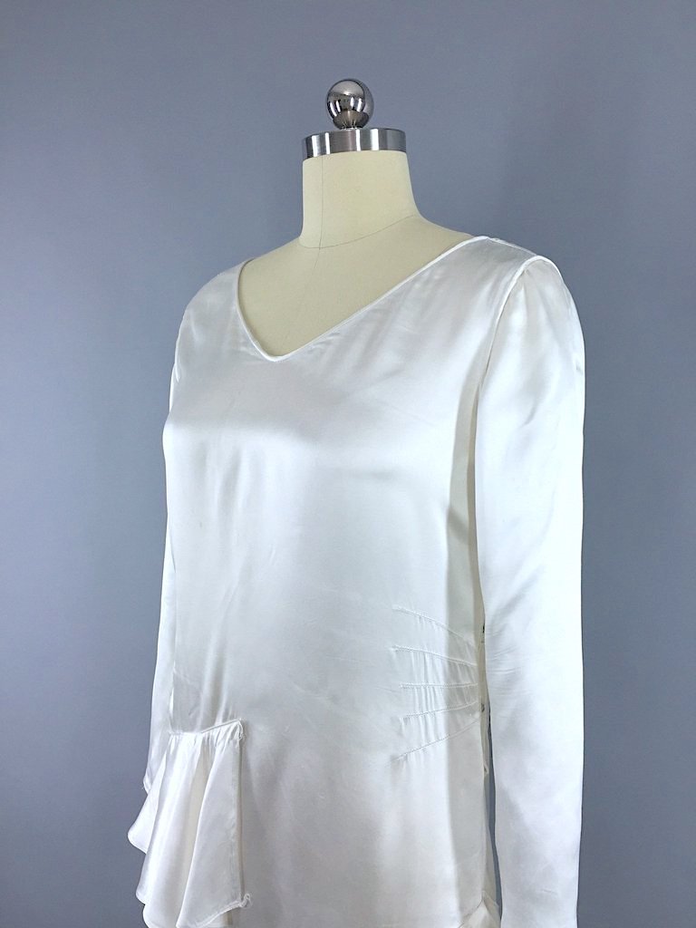 Vintage 1920s Art Deco Bias Cut Satin Wedding Dress-ThisBlueBird