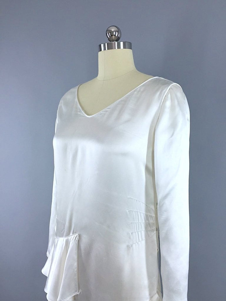 Vintage 1920s Art Deco Bias Cut Satin Wedding Dress-ThisBlueBird