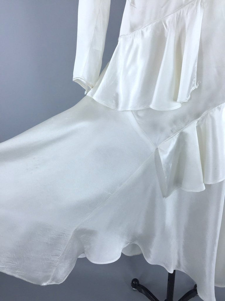 Vintage 1920s Art Deco Bias Cut Satin Wedding Dress-ThisBlueBird