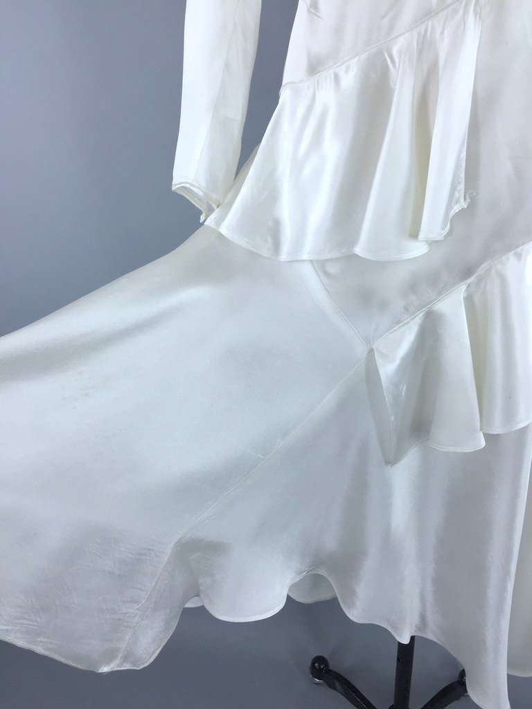 Vintage 1920s Art Deco Bias Cut Satin Wedding Dress