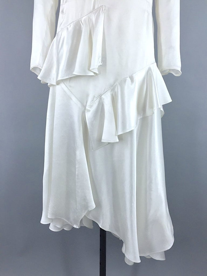 Vintage 1920s Art Deco Bias Cut Satin Wedding Dress-ThisBlueBird