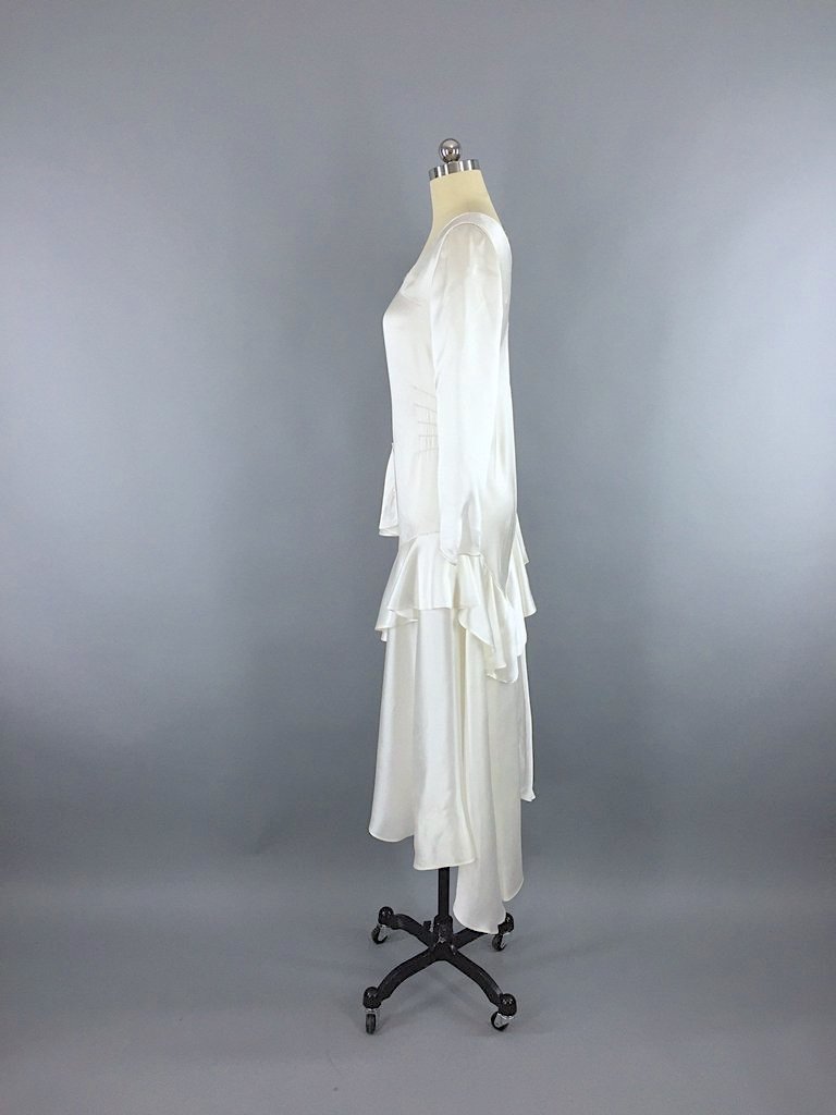 fitted lace wedding dress Vintage 1920s Art Deco Bias Cut Satin Wedding Dress – ThisBlueBird