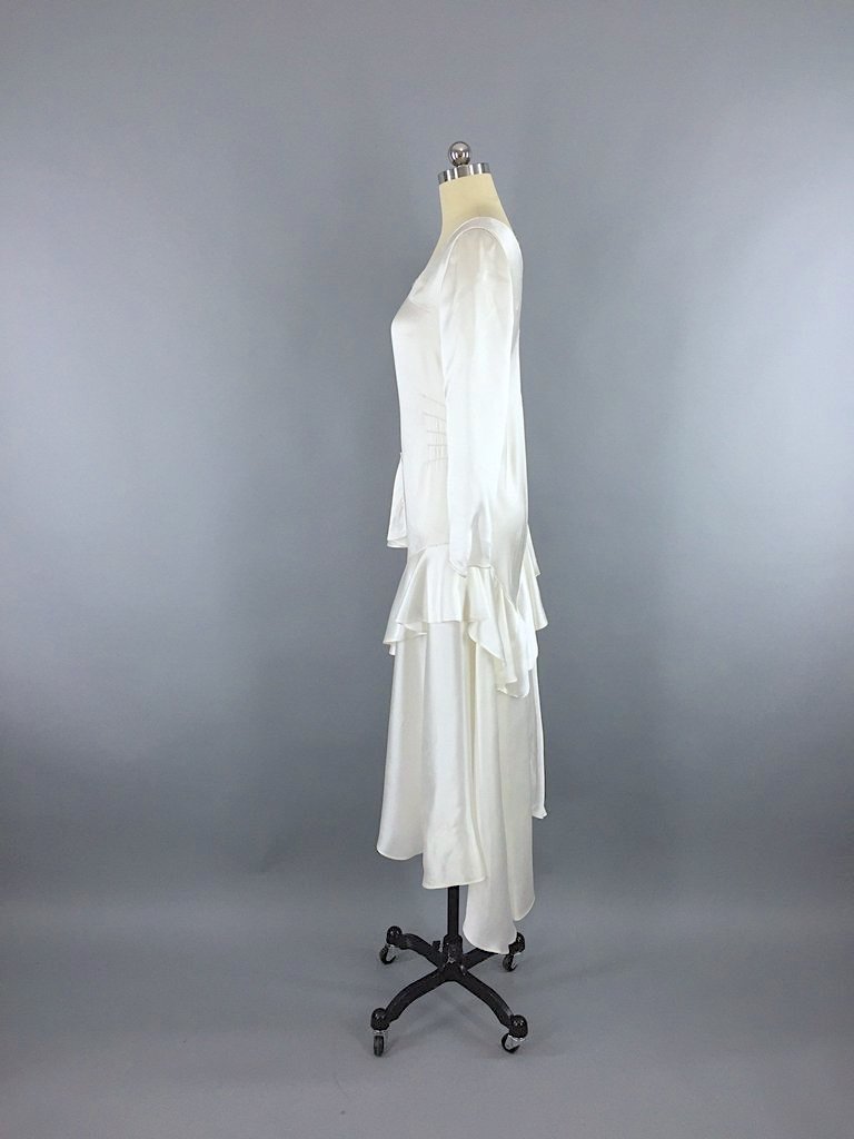 Vintage 1920s Art Deco Bias Cut Satin Wedding Dress-ThisBlueBird