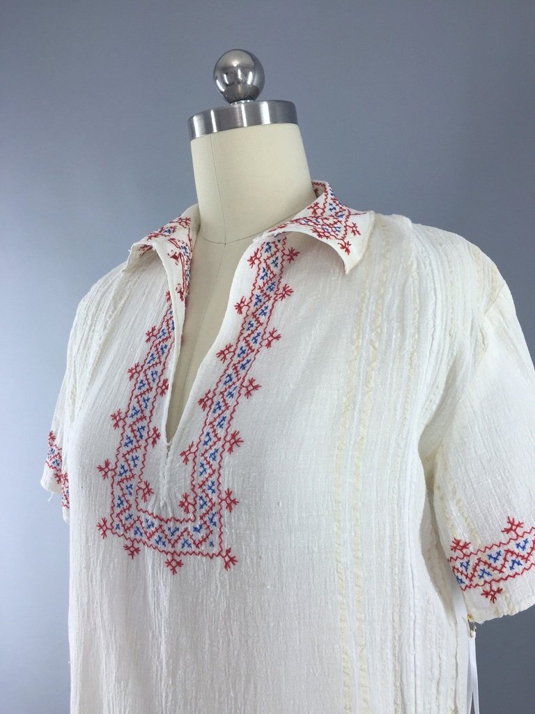 Vintage 1920s Embroidered Cotton Gauze Bohemian Peasant Blouse - ThisBlueBird