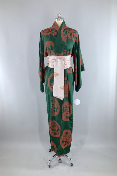Vintage 1930s Forest Green Silk Kimono Robe-ThisBlueBird