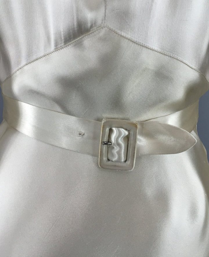 Vintage 1930s Ivory Silk Satin Bias Cut Wedding Dress - ThisBlueBird