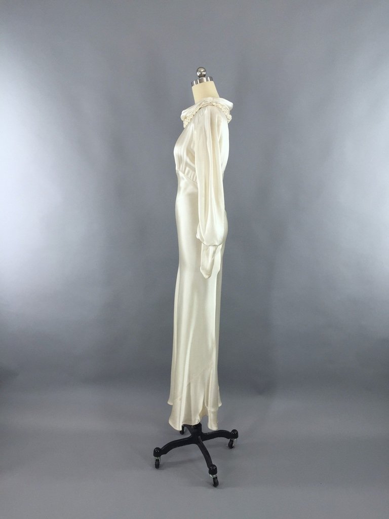 Vintage 1930s Ivory Silk Satin Bias Cut Wedding Dress - ThisBlueBird