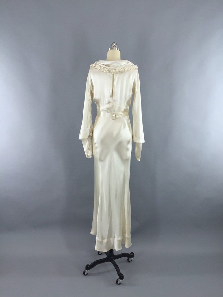 Vintage 1930s Ivory Silk Satin Bias Cut Wedding Dress - ThisBlueBird