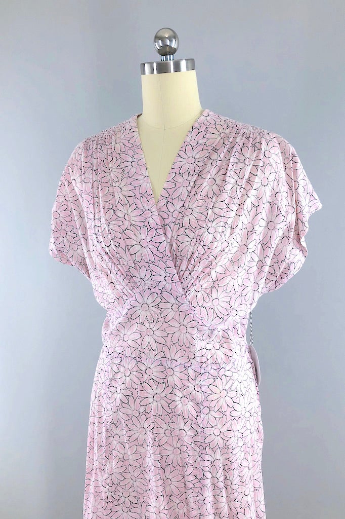 Vintage 1930s Pink Floral Cotton Dress-ThisBlueBird