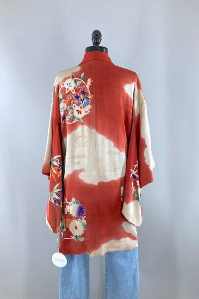 Vintage 1930s Red & Blue Silk Kimono Cardigan-ThisBlueBird