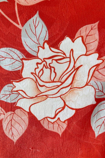 Vintage 1930s Red Roses Silk Kimono Cardigan-ThisBlueBird