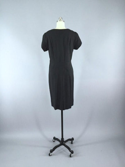 Vintage 1940s Black Silk Dress with Rhinestone Buttons - ThisBlueBird