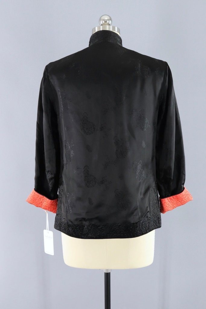 Vintage 1940s Black Silk Satin Asian Jacket - ThisBlueBird