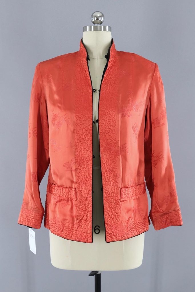 Vintage 1940s Black Silk Satin Asian Jacket - ThisBlueBird