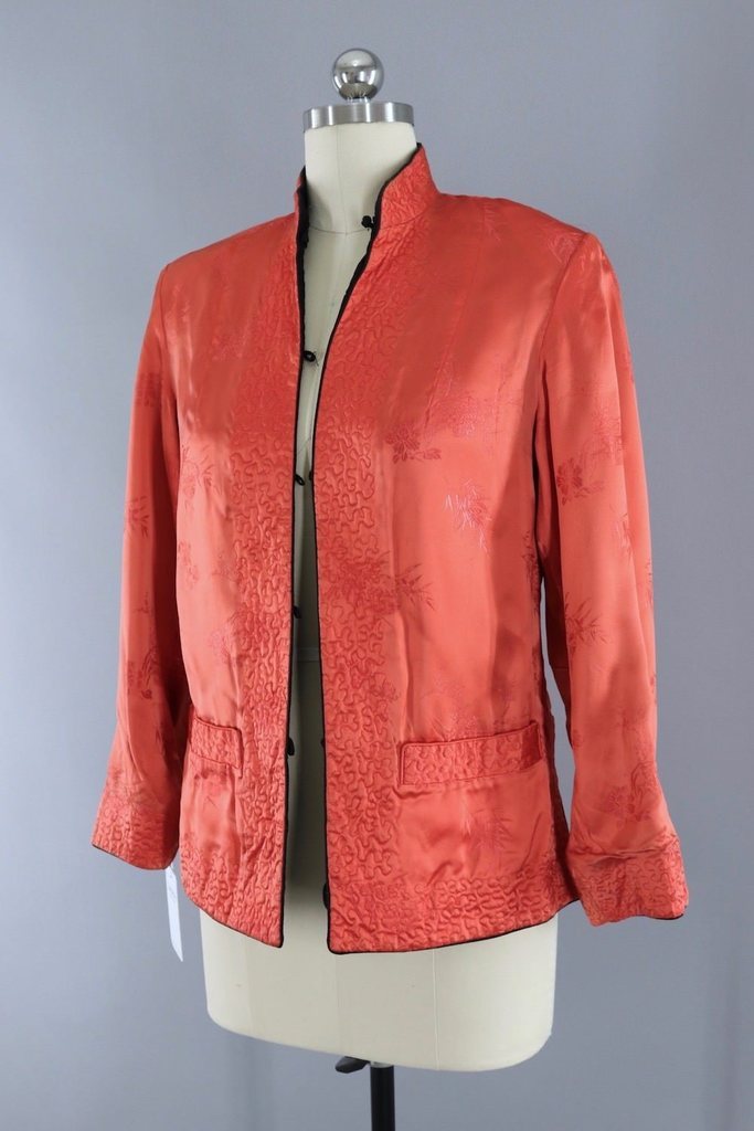 Vintage 1940s Black Silk Satin Asian Jacket - ThisBlueBird