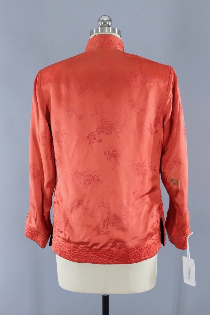 Vintage 1940s Black Silk Satin Asian Jacket - ThisBlueBird