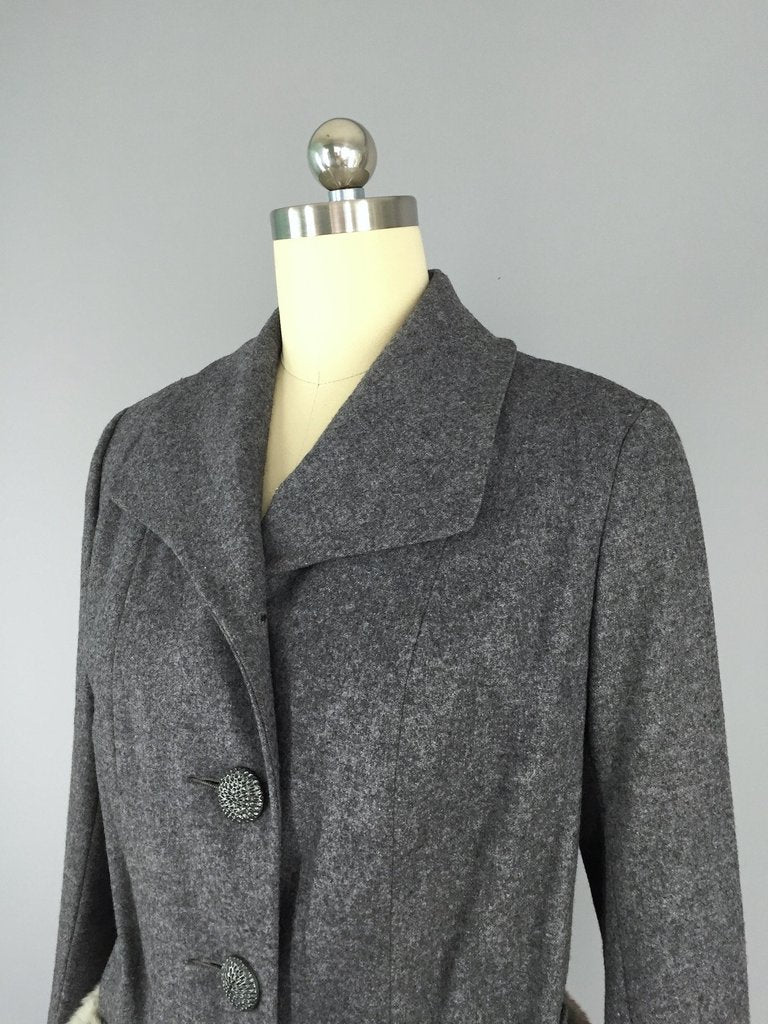 Vintage 1940s Grey Wool Jacket with Fur Trim - ThisBlueBird