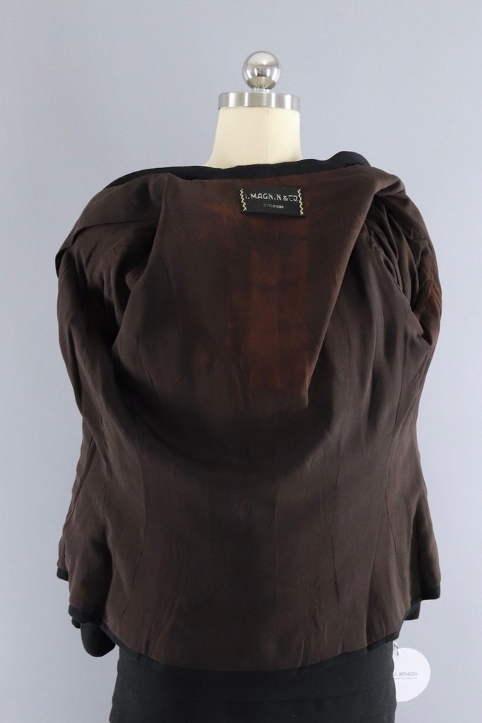 Vintage 1940s Hattie Carnegie Black Dress with Fur Trim and Jacket - ThisBlueBird