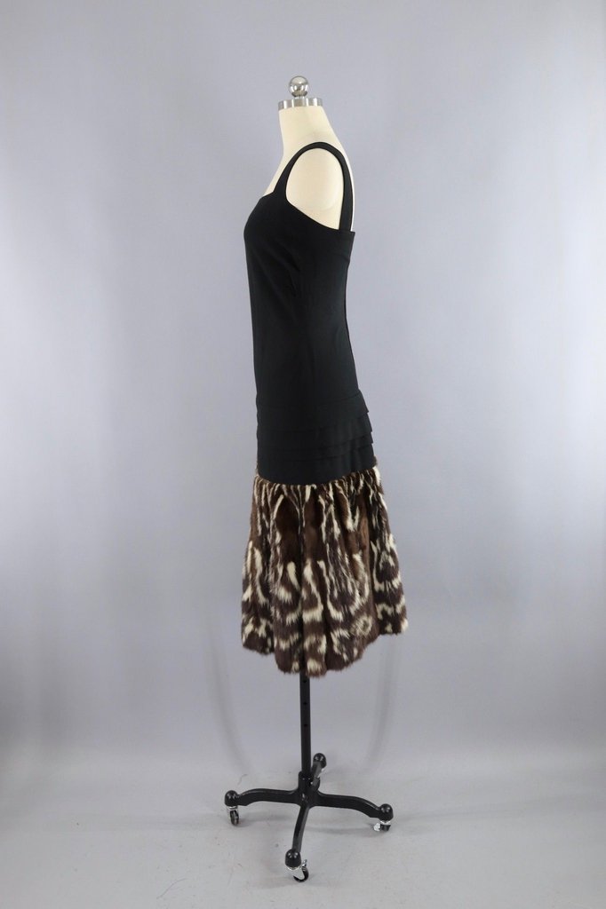 Vintage 1940s Hattie Carnegie Black Dress with Fur Trim and Jacket - ThisBlueBird