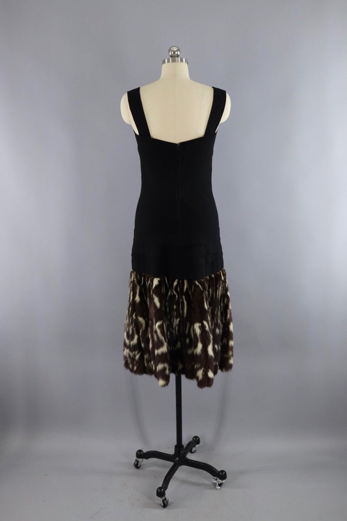 Vintage 1940s Hattie Carnegie Black Dress with Fur Trim and Jacket - ThisBlueBird