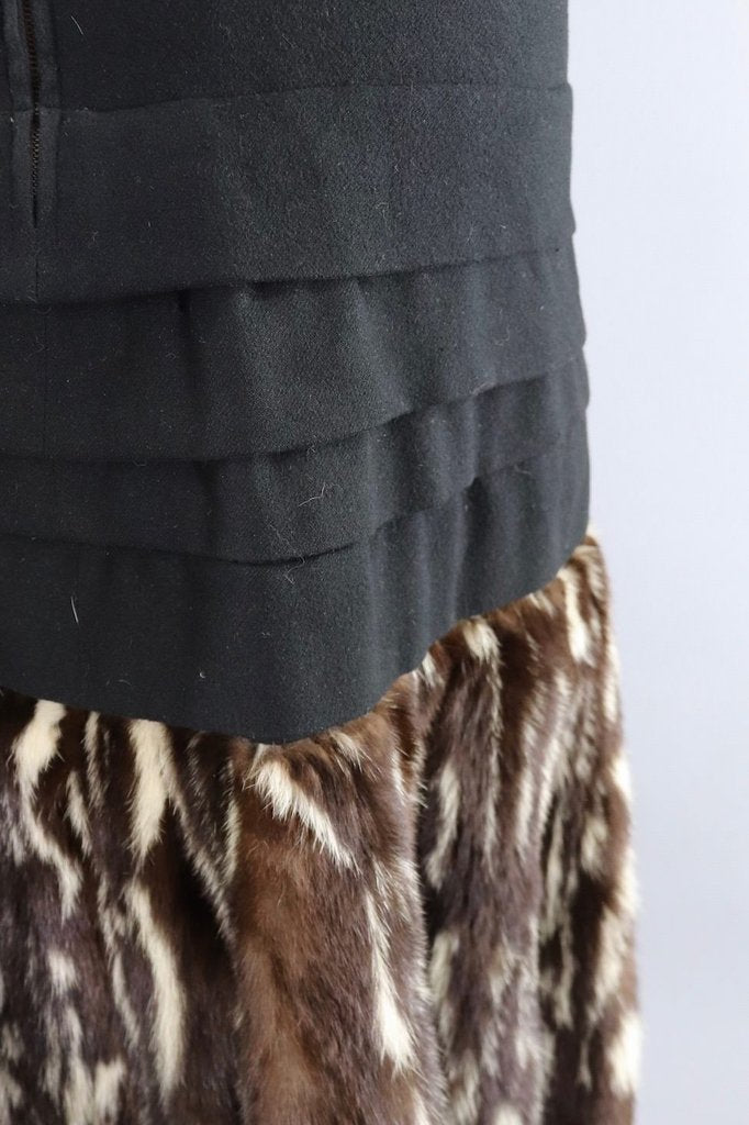 Vintage 1940s Hattie Carnegie Black Dress with Fur Trim and Jacket - ThisBlueBird