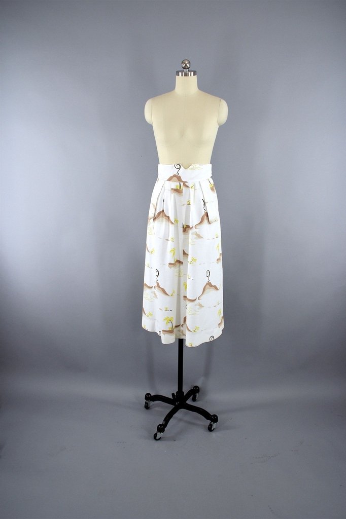 Vintage 1940s Hawaiian Novelty Print Volcano Skirt - ThisBlueBird