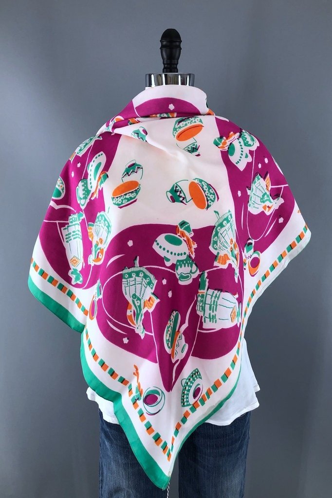 Vintage 1940s Mexican Novelty Print Scarf-ThisBlueBird - Modern Vintage