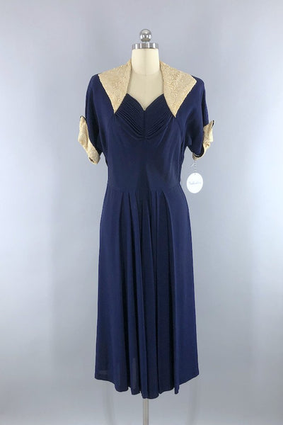 Vintage 1940s Navy Lace Dress-ThisBlueBird - Modern Vintage