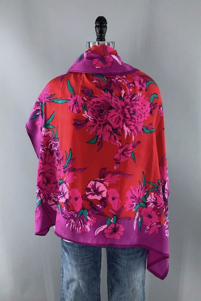 Vintage 1940s Silk Scarf / Peony Petunia Floral Print-ThisBlueBird - Modern Vintage