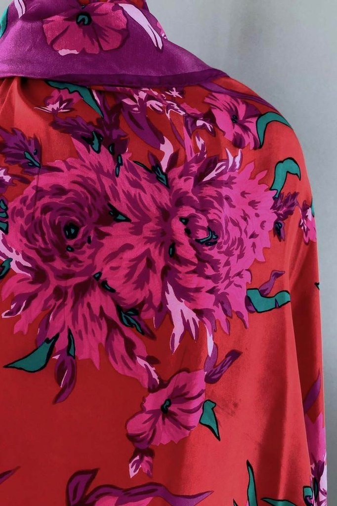 Vintage 1940s Silk Scarf / Peony Petunia Floral Print-ThisBlueBird - Modern Vintage