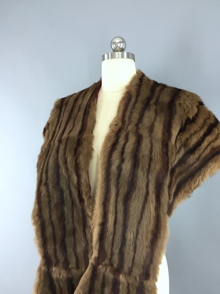 Vintage 1940s Small Dark Brown Fur Stole Wrap - ThisBlueBird