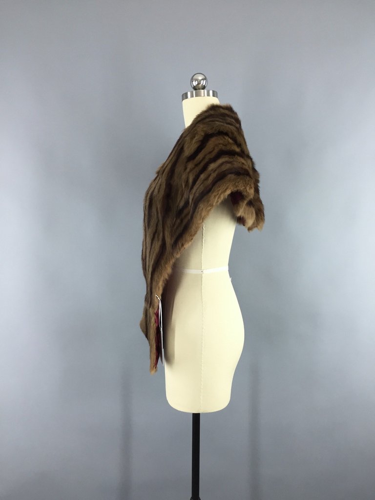 Vintage 1940s Small Dark Brown Fur Stole Wrap - ThisBlueBird