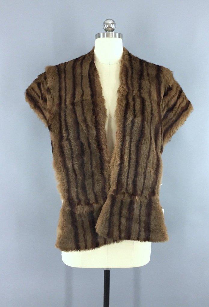 Vintage 1940s Small Dark Brown Fur Stole Wrap - ThisBlueBird