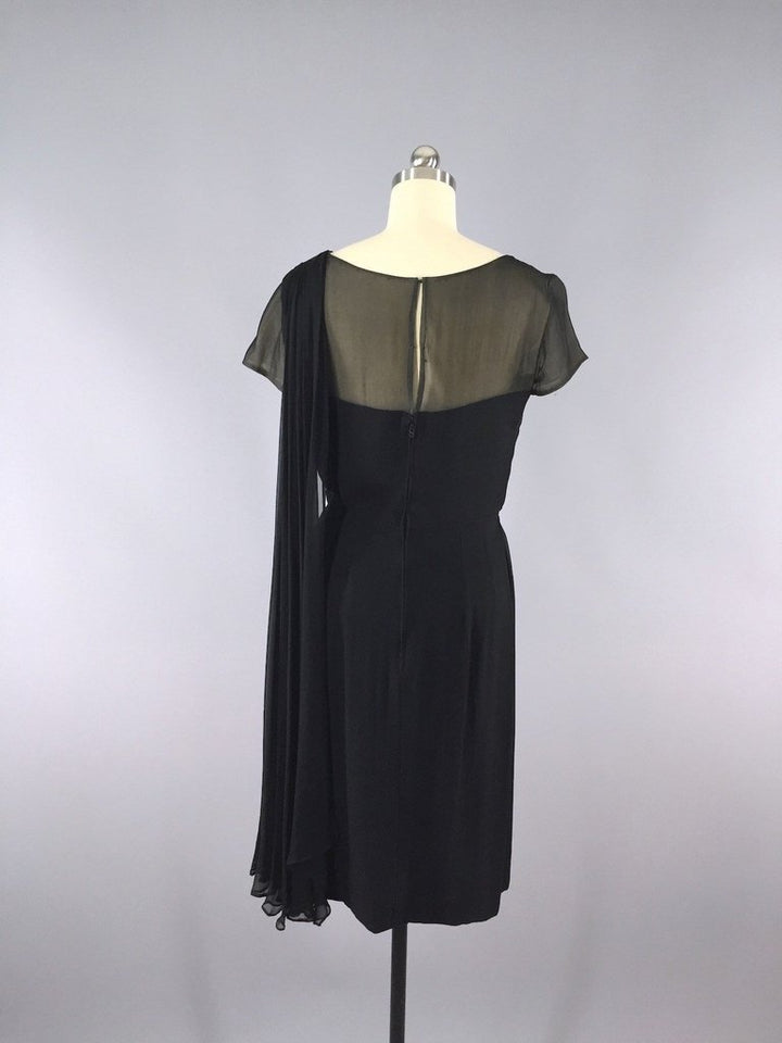 Vintage 1950s Black Chiffon Illusion Silk Dress - ThisBlueBird