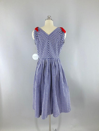 Vintage 1950s Blue Gingham Day Dress-ThisBlueBird