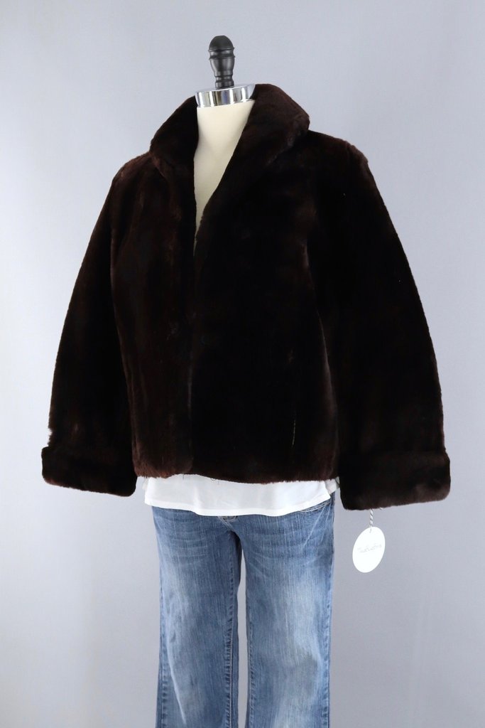 Vintage 1950s Brown Mouton Fur Jacket - ThisBlueBird