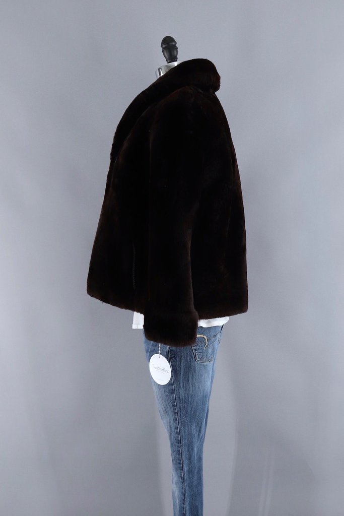 Vintage 1950s Brown Mouton Fur Jacket - ThisBlueBird