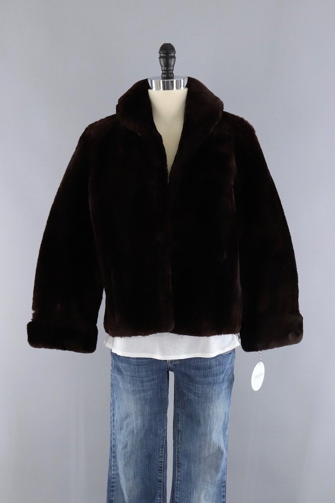 Vintage 1950s Brown Mouton Fur Jacket - ThisBlueBird