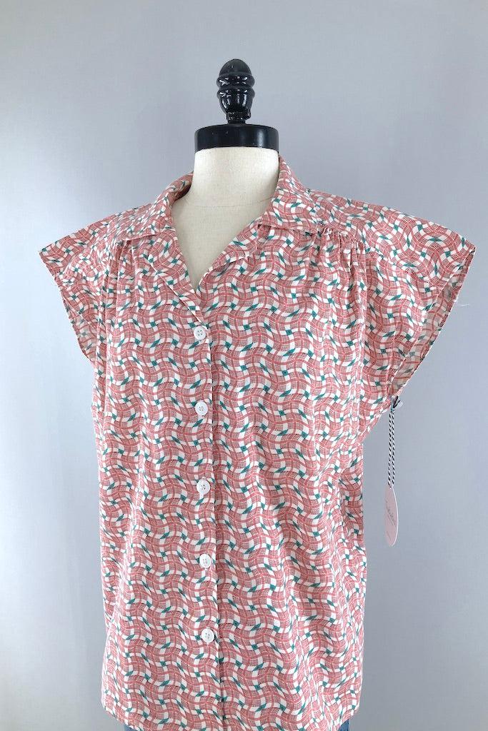 Vintage 1950s Feedsack Cotton Blouse-ThisBlueBird
