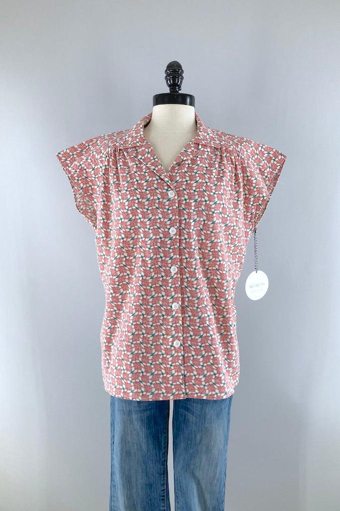 Vintage 1950s Feedsack Cotton Blouse-ThisBlueBird
