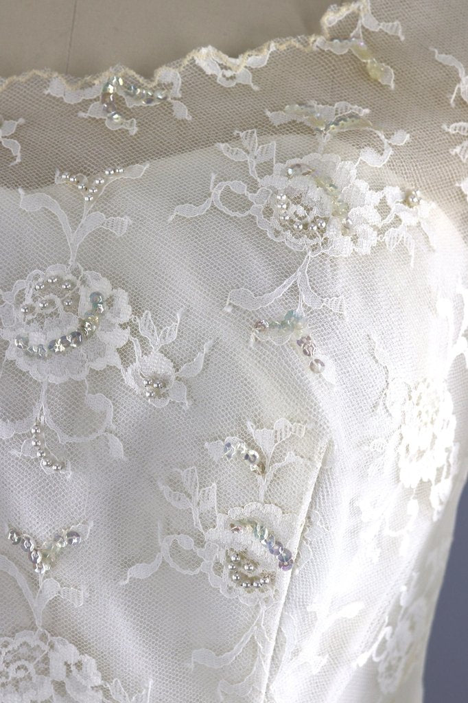 Vintage 1950s Lace Wedding Dress / Ivory Tea Length Bridal Gown - ThisBlueBird