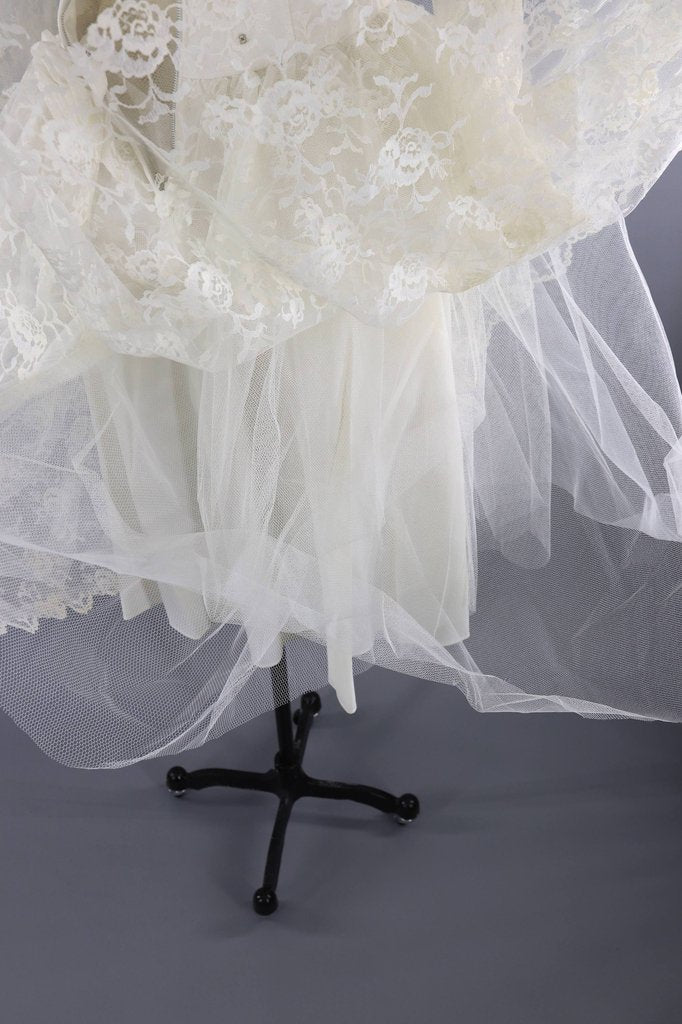 Vintage 1950s Lace Wedding Dress / Ivory Tea Length Bridal Gown - ThisBlueBird
