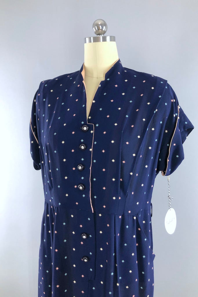 Vintage 1950s Navy Day Dress-ThisBlueBird