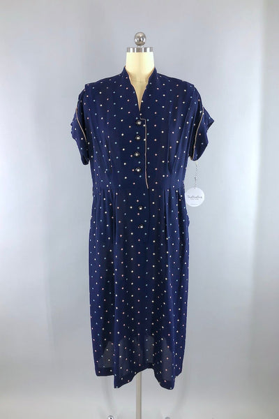 Vintage 1950s Navy Day Dress-ThisBlueBird